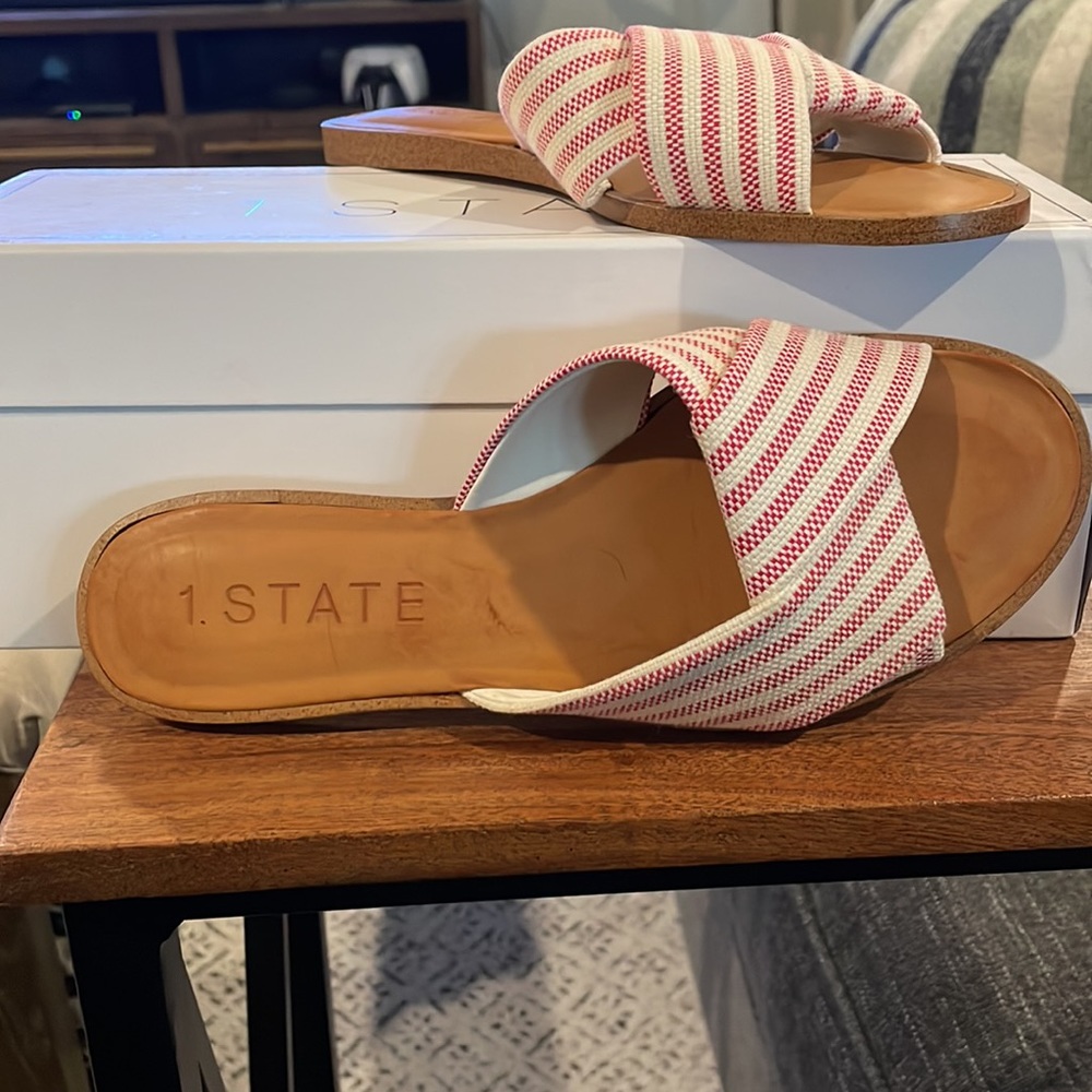 1. STATE Travor sandals new with tags size 6.5 red and white striped